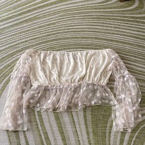 Boohoo White Polka Dot Sheer Ruffle Crop Blouse